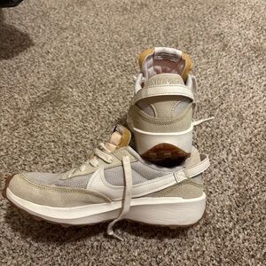 Custom Nike Women's Beige and White Retro Runner Sneakers size 7